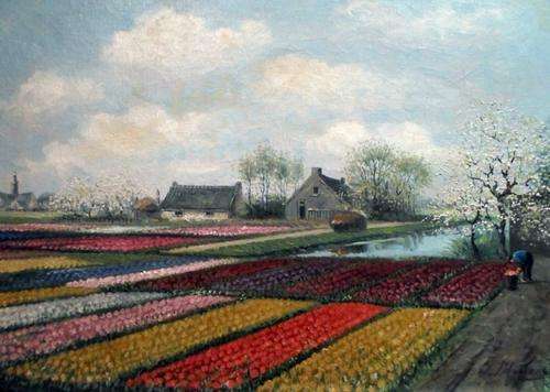 J Manteus = Tulip fields - A stunning painting!! - Bid now!!